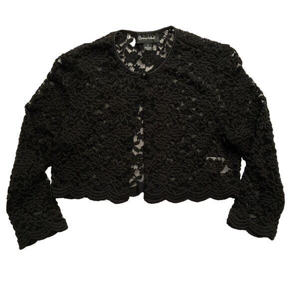 Connected Sweaters - Vintage Y2K Black Floral Lace Shrug Womens SMALL Dark Fairy Whimsigoth Sweater